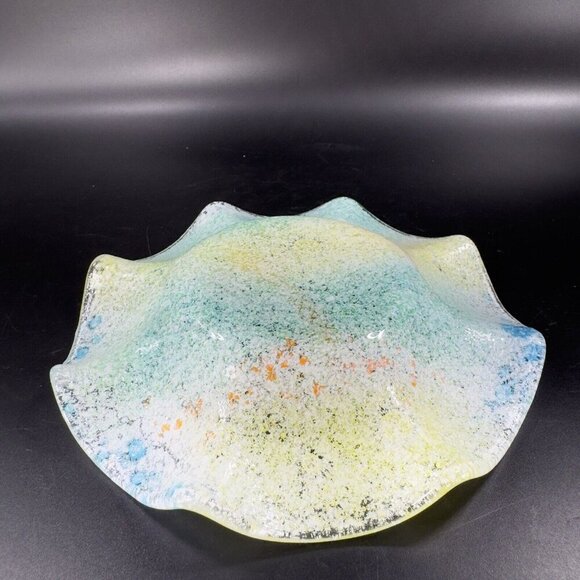 Hand Made Fused Art Glass Dish Plate Ruffled Edges Multicolor Glass Hand Crafted - Picture 16 of 16